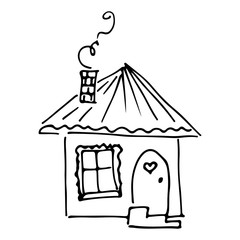 Doodle illustration with house sketch hand on white background. House sketch in hand-drawn style on white background. Home vector icon. Simple vector illustration. Cute cartoon