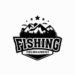 outdoors fishing logo. mountain vector