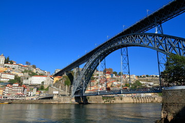 Fototapeta na wymiar The Dom Luis I Bridge across the River Douro in Porto