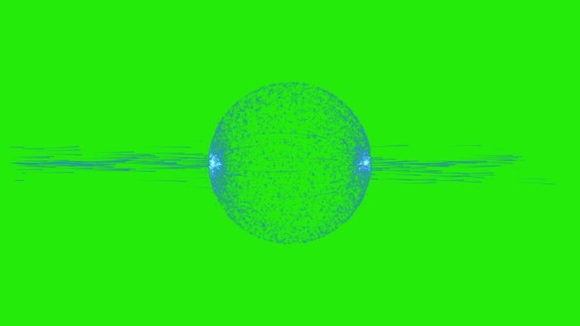 Tesla sphere ball of light or plasma particles break through by energy blaster on green screen.Holographic projection on chroma key.Abstract technology, science,engineering and artificial intelligence
