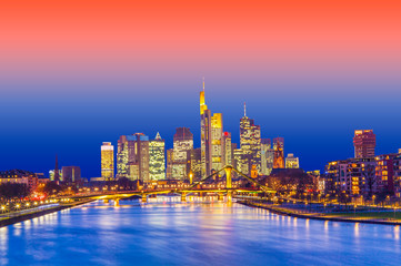 Fototapeta na wymiar Frankfurt am Main city in Germany. night scene with gradient sky background in color