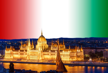 Budapest city with Hungary country flag background