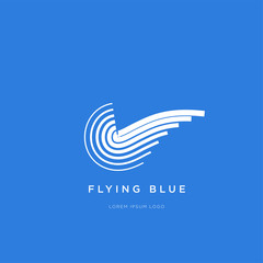 Flying Wing Illustration Curve Logo on Blue Background