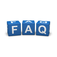 The word FAQ out of blue letter dices