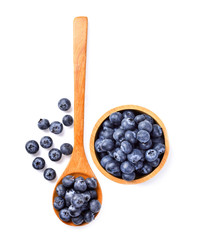 blueberry fresh in wood spoon on white background