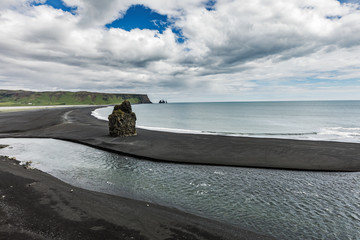 Black sand beach landscape in Iceland.