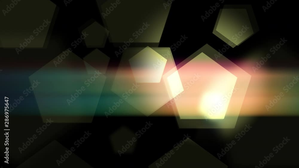 Poster smooth abstaract pentagons animation background on the dark. 2d animation with seamless loop.
