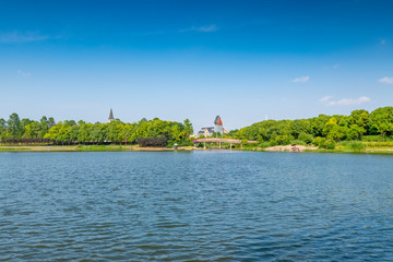 Fototapeta na wymiar Beautiful scenery of Meilan Lake in Shanghai, China