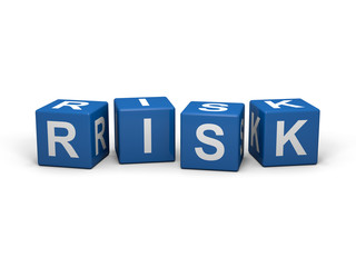 The word RISK out of blue letter dices