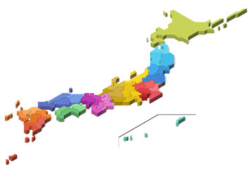 Obraz premium 日本地図 地方別 県別 離島 (Set 3)