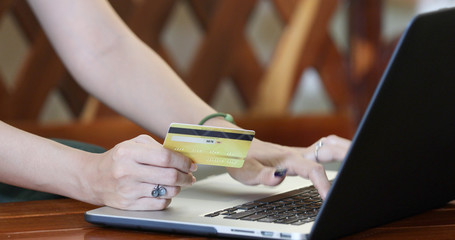 Fototapeta premium woman asian using smartphone and credit card shopping online