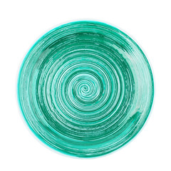 Light blue round ceramic plate with spiral pattern