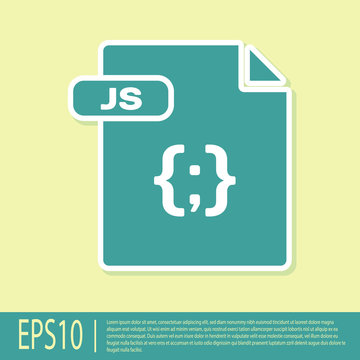 Green JS file document. Download js button icon isolated on yellow background. JS file symbol. Vector Illustration
