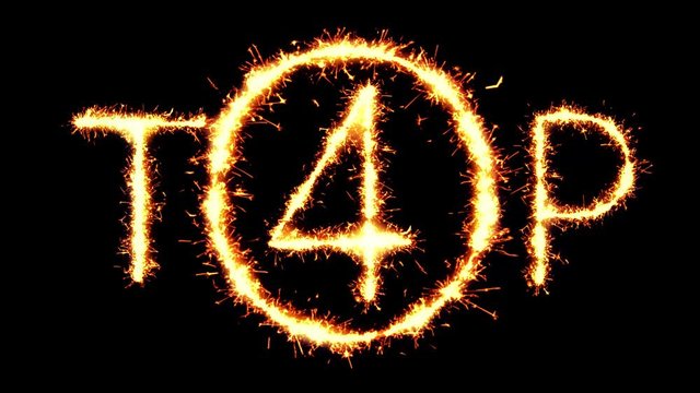 TOP 4 Text Sparkler Writing With Glitter Sparks Particles Firework on Black 4K Loop Background. Greeting card, Invitation, Celebration, Party, Gift, Message, Wishes, Festival.