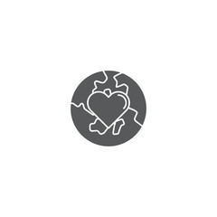 Globe with heart vector icon symbol isolated on white background