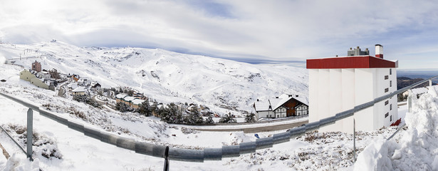 Fototapeta premium Ski resort of Sierra Nevada in winter, full of snow.