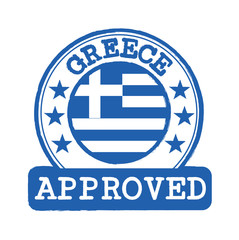 Vector Stamp of Approved logo with Greece Flag in the round shape on the center.