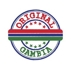 Vector Stamp of Original logo with text Gambia and Tying in the middle with nation Flag.