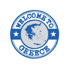 Obraz premium Vector stamp of welcome to Greece with map outline of the nation in center.