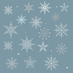 Fototapeta na wymiar Set of vector Snowflake icon. Christmas flat isolated silhouette on dark background