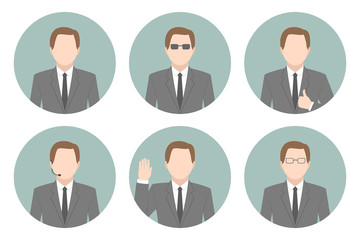 Faceless male avatars. Icon set. Vector.
