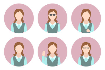 Faceless female avatars. Icon set. Vector.