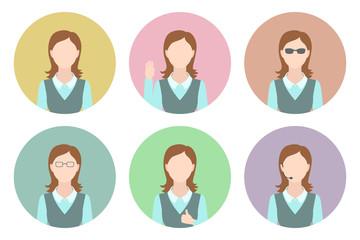 Set of female profile icons. Vector.