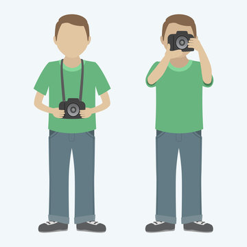 Photographer and digital camera. Vector illustration.