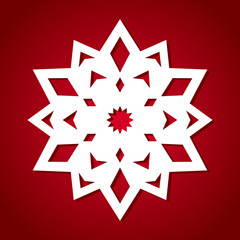 Paper snowflake on red background. Vector illustration.