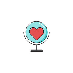 Globe with heart vector icon symbol isolated on white background