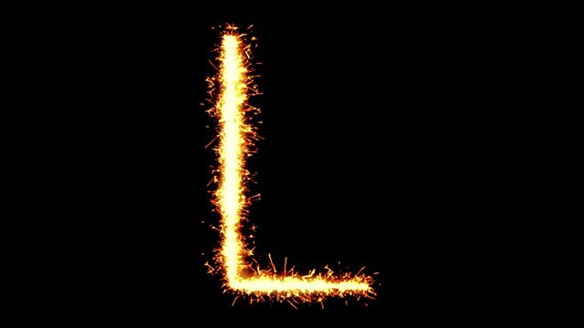 Alphabet L Text Sparkler Writing With Glitter Sparks Particles Firework on Black 4K Loop Background. letter , alphabet , typography , Typeface , Font , character .