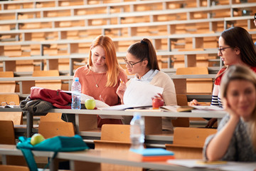 Girl students studying on university education.