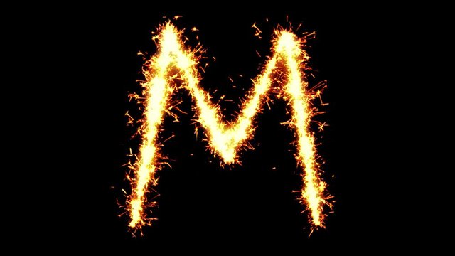 Alphabet M Text Sparkler Writing With Glitter Sparks Particles Firework on Black 4K Loop Background. letter , alphabet , typography , Typeface , Font , character .