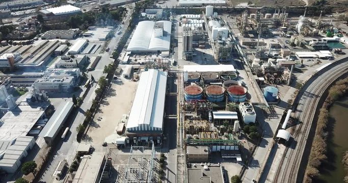 BARCELONA, SPAIN - MARCH 05, 2019: Aerial view of chemical process plant of INOVYN in Martorell manufacturing VCM and PVC 