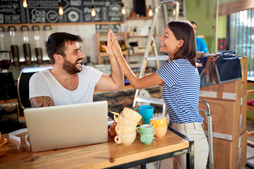 Coffee shop owner open their new coffee shop..