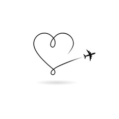 Travel logo template with airplane and heart