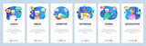 Mobile app onboarding screens. College education, semester test, graduation. Menu vector banner template for website and mobile development. Web site design flat illustration