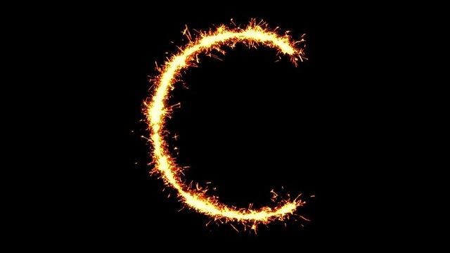 Alphabet C Text Sparkler Writing With Glitter Sparks Particles Firework on Black 4K Loop Background. letter , alphabet , typography , Typeface , Font , character .