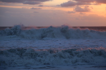 Marine waves beach orange cloud sunrise