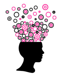 Silhouette girl and flying gears