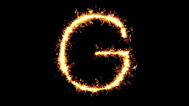 Alphabet G Text Sparkler Writing With Glitter Sparks Particles Firework on Black 4K Loop Background. letter , alphabet , typography , Typeface , Font , character .