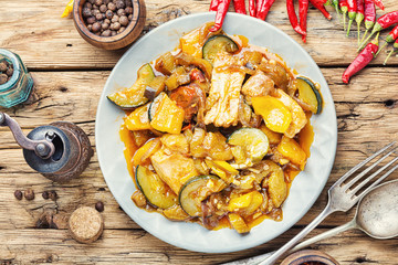 Stewed meat with eggplant