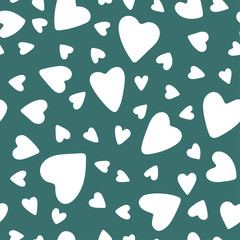 Fototapeta na wymiar Seamless love pattern with hearts that look like leaves. Romantic vector illustration perfect for design greeting cards, prints, flyers, holiday invitations and more. Valentines Day design. Wedding