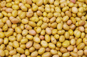 Marinated olives close-up. Food background. Selective focus image. Copy space.