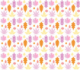 Fototapeta na wymiar Seamless pattern with autumn leaves of oak, Rowan, birch, maple in orange, red, pink and yellow colors. Perfect for Wallpaper, gift paper, pattern fill, web page background