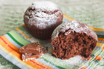 Homemade cake. Chocolate cupcakes with chocolate chips.