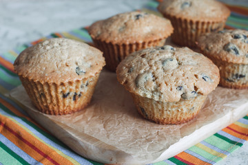 Homemade cake. Cupcakes butter with raisins