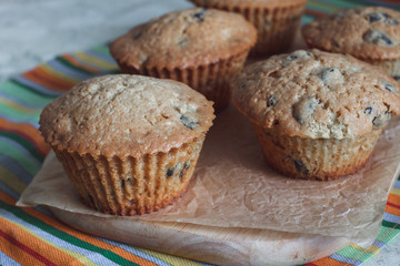 Homemade cake. Cupcakes butter with raisins