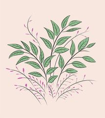 Pattern  with twigs and leaves, Hand-drawn