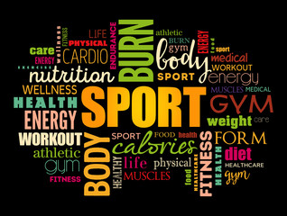 Obraz premium SPORT word cloud, fitness, health concept background